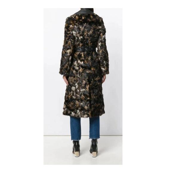 HELMUT LANG Tortoise Faux-fur Shawl-collar Belted Coat Size Small - Picture 4 of 16